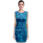 Blue Floral Pattern Texture, Floral Ornaments Texture Sleeveless Velvet Midi Dress