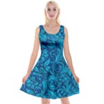 Blue Floral Pattern Texture, Floral Ornaments Texture Reversible Velvet Sleeveless Dress