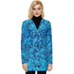 Blue Floral Pattern Texture, Floral Ornaments Texture Button Up Hooded Coat 