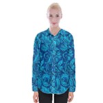 Blue Floral Pattern Texture, Floral Ornaments Texture Womens Long Sleeve Shirt
