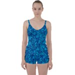 Blue Floral Pattern Texture, Floral Ornaments Texture Tie Front Two Piece Tankini