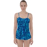 Blue Floral Pattern Texture, Floral Ornaments Texture Babydoll Tankini Top