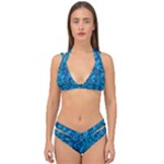 Blue Floral Pattern Texture, Floral Ornaments Texture Double Strap Halter Bikini Set