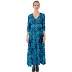 Blue Floral Pattern Texture, Floral Ornaments Texture Button Up Boho Maxi Dress
