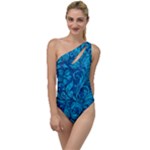 Blue Floral Pattern Texture, Floral Ornaments Texture To One Side Swimsuit