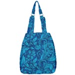 Blue Floral Pattern Texture, Floral Ornaments Texture Center Zip Backpack