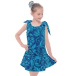 Blue Floral Pattern Texture, Floral Ornaments Texture Kids  Tie Up Tunic Dress