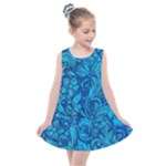 Blue Floral Pattern Texture, Floral Ornaments Texture Kids  Summer Dress
