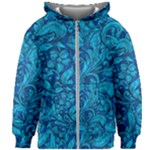 Blue Floral Pattern Texture, Floral Ornaments Texture Kids  Zipper Hoodie Without Drawstring