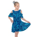 Blue Floral Pattern Texture, Floral Ornaments Texture Kids  Shoulder Cutout Chiffon Dress