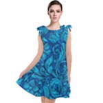 Blue Floral Pattern Texture, Floral Ornaments Texture Tie Up Tunic Dress