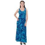 Blue Floral Pattern Texture, Floral Ornaments Texture Sleeveless Velour Maxi Dress