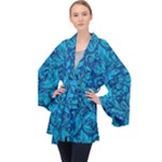 Blue Floral Pattern Texture, Floral Ornaments Texture Long Sleeve Velvet Kimono 