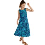 Blue Floral Pattern Texture, Floral Ornaments Texture Summer Maxi Dress