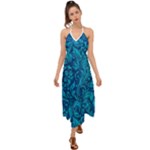 Blue Floral Pattern Texture, Floral Ornaments Texture Halter Tie Back Dress 