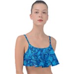 Blue Floral Pattern Texture, Floral Ornaments Texture Frill Bikini Top