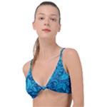 Blue Floral Pattern Texture, Floral Ornaments Texture Knot Up Bikini Top