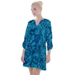 Blue Floral Pattern Texture, Floral Ornaments Texture Open Neck Shift Dress