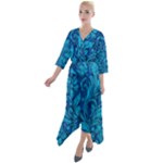 Blue Floral Pattern Texture, Floral Ornaments Texture Quarter Sleeve Wrap Front Maxi Dress
