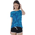 Blue Floral Pattern Texture, Floral Ornaments Texture Short Sleeve Open Back T-Shirt