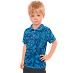 Blue Floral Pattern Texture, Floral Ornaments Texture Kids  Polo T-Shirt