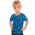 Blue Floral Pattern Texture, Floral Ornaments Texture Kids  Sports T-Shirt