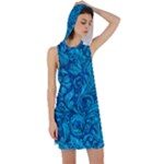 Blue Floral Pattern Texture, Floral Ornaments Texture Racer Back Hoodie Dress