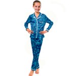 Blue Floral Pattern Texture, Floral Ornaments Texture Kids  Satin Long Sleeve Pajamas Set