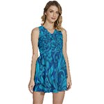 Blue Floral Pattern Texture, Floral Ornaments Texture Sleeveless High Waist Mini Dress
