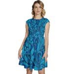 Blue Floral Pattern Texture, Floral Ornaments Texture Cap Sleeve High Waist Dress