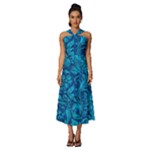Blue Floral Pattern Texture, Floral Ornaments Texture Sleeveless Cross Front Cocktail Midi Chiffon Dress