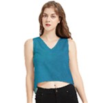 Blue Stone Texture Grunge, Stone Backgrounds V-Neck Cropped Tank Top