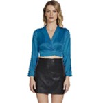 Blue Stone Texture Grunge, Stone Backgrounds Long Sleeve Tie Back Satin Wrap Top