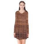Brown Wooden Texture Long Sleeve V-neck Flare Dress