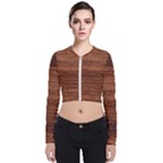 Brown Wooden Texture Long Sleeve Zip Up Bomber Jacket