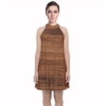 Brown Wooden Texture Velvet Halter Neckline Dress 