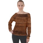 Brown Wooden Texture Off Shoulder Long Sleeve Velour Top