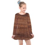 Brown Wooden Texture Kids  Long Sleeve Dress
