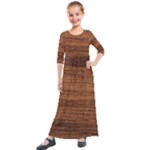 Brown Wooden Texture Kids  Quarter Sleeve Maxi Dress