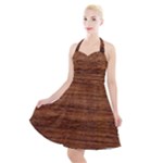 Brown Wooden Texture Halter Party Swing Dress 