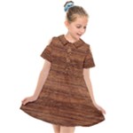 Brown Wooden Texture Kids  Short Sleeve Shirt Dress