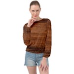 Brown Wooden Texture Banded Bottom Chiffon Top