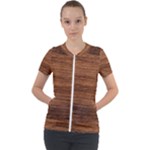 Brown Wooden Texture Short Sleeve Zip Up Jacket