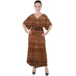 Brown Wooden Texture V-Neck Boho Style Maxi Dress
