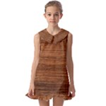 Brown Wooden Texture Kids  Pilgrim Collar Ruffle Hem Dress