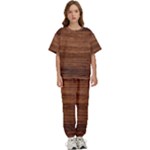 Brown Wooden Texture Kids  T-Shirt and Pants Sports Set