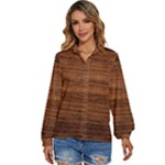 Brown Wooden Texture Women s Long Sleeve Button Up Shirt