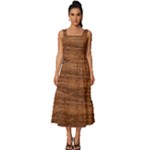 Brown Wooden Texture Square Neckline Tiered Midi Dress