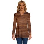 Brown Wooden Texture Long Sleeve Drawstring Hooded Top