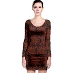 Brown Floral Pattern Floral Greek Ornaments Long Sleeve Bodycon Dress